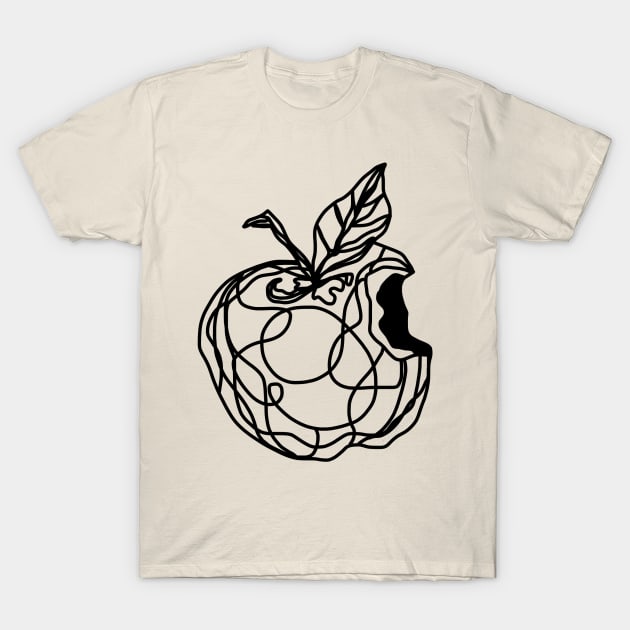 Abstract Apple Forbidden Fruit Bite Line Art T-Shirt by faiiryliite